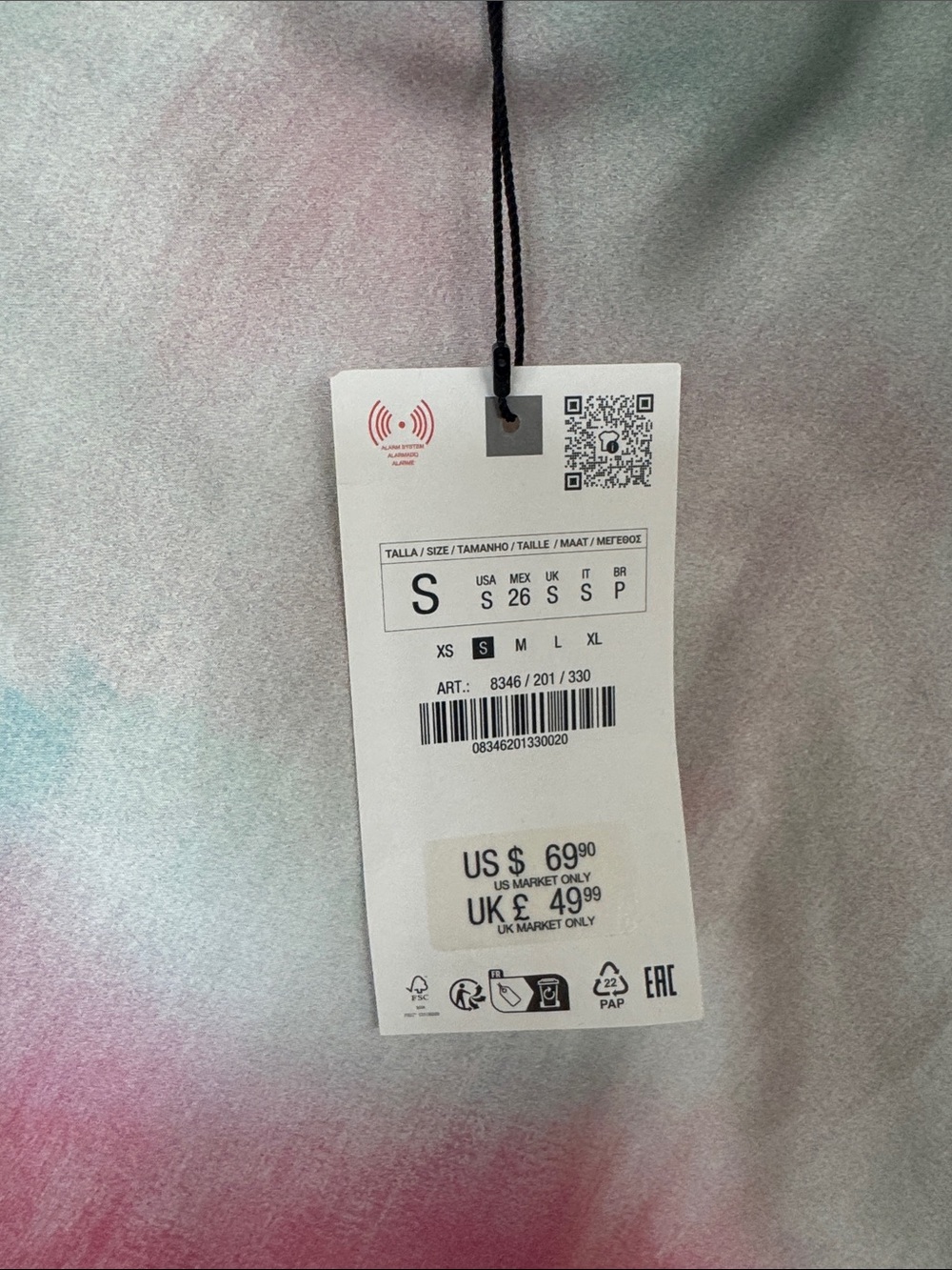 Zara Tie Dye Print Satin Midi Dress Pink Sage Cowl Neck Ruched Slit NWT Small - Picture 6 of 6